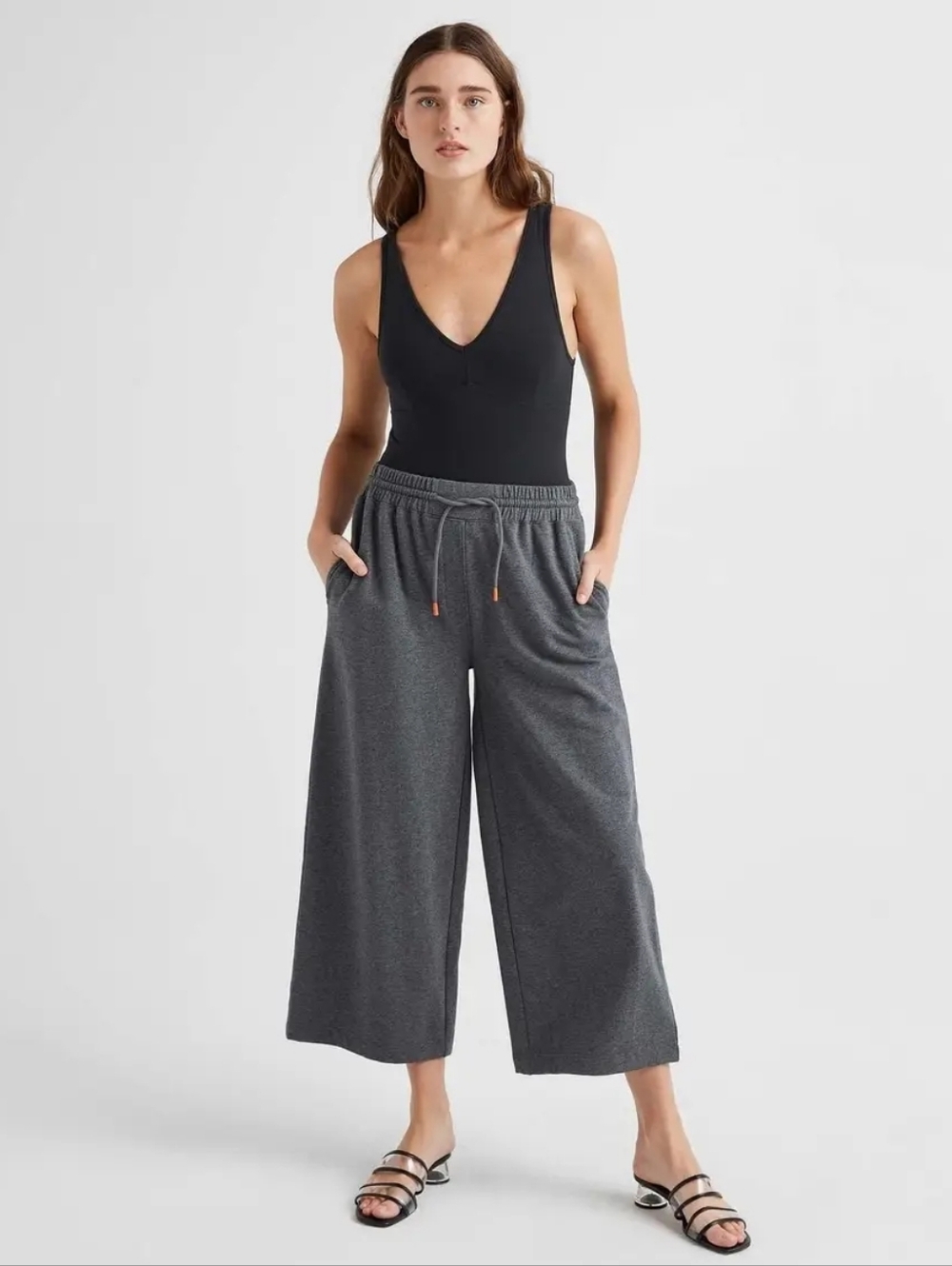 NEW Richer Poorer Charcoal Grey Terry Wide Leg Cropped Sweat Pants Size Medium